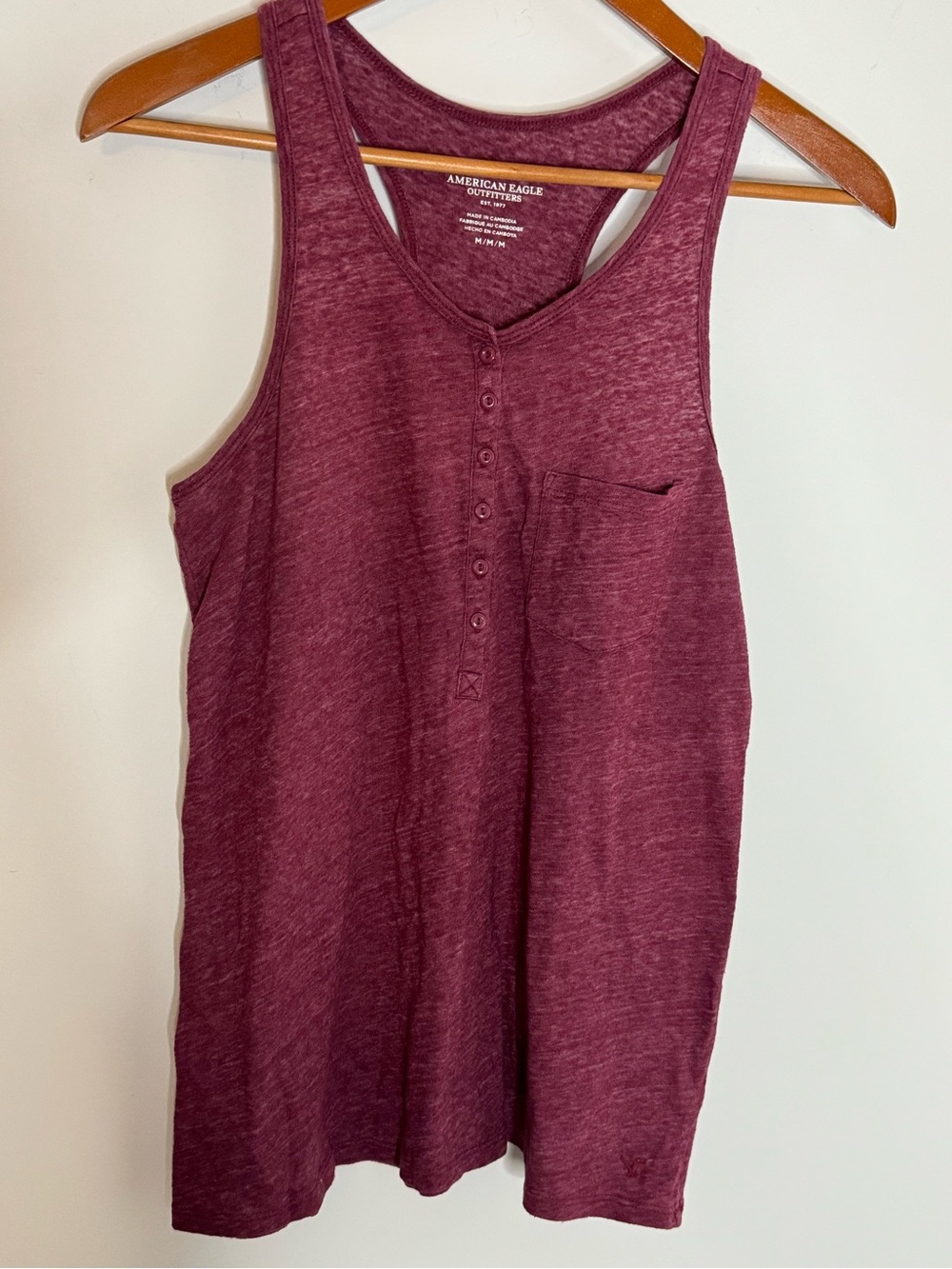 American Eagle Outfitters Maroon Henley Pocket Tank